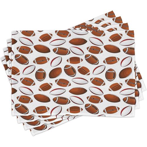 ERSHI- Football américain Lot de Sets de Table en 4 pièces, Balles de Rugby, Tissu Lavable pour Salle à Manger et Cuisine, Standard[1287]