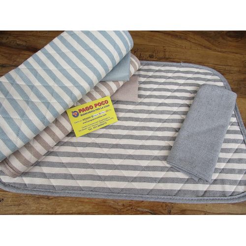 Ershi- Neuf !!! Set De Table Américain Matelassé Avec 1 Serviette Design Ligne Rayée Aux Couleurs : Beige.Bleu Clair. Gris[2086]