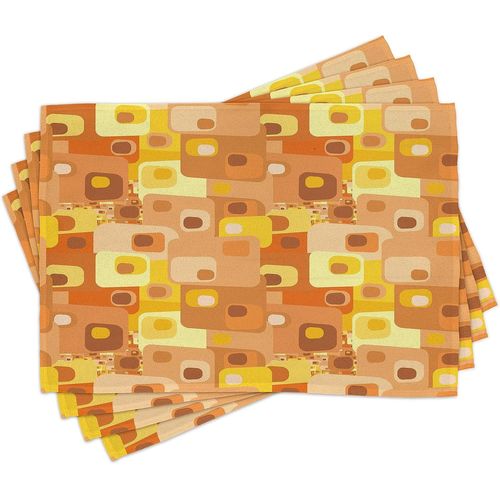 Ershi- Rétro Lot De Sets De Table En 4 Pièces, Funky Squares Arrondi, Tissu Lavable Pour Salle À Manger Et Cuisine, Standard, Mouta[1522]