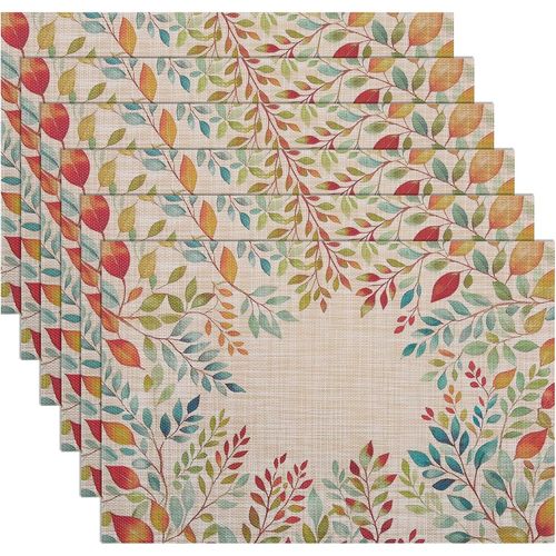 Ershi- Sets De Table Double Face Lavables Lot De 6, Feuilles Printemps Sets De Table Décoration Table Pour Pâques Printemps Sets De[1620]