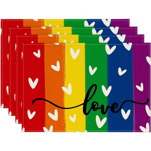 Ershi- Rainbow Love Lieb Lgbt Lgbtq Lot De 4 Sets De Table, Décoration Saisonnière De Table De Cuisine Intérieure, Vacances, Décora[1080]