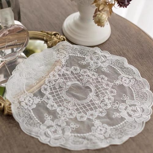 Ershi- Lot De 2 Sets De Table Rétro En Dentelle Française, Napperons Ronds Brodés À Fleurs Exquises Pour Décoration De La Maison (B[1738]