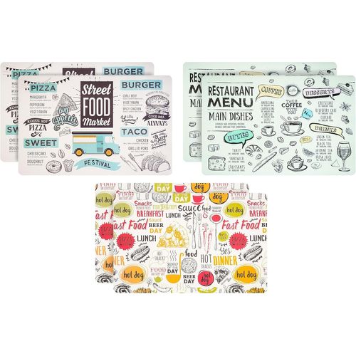 Ershi- Lot De 6 Sets De Table Américains Vintage En Plastique Lavables 44 X 28 Cm, Set De Table Américain Fantaisie En Pvc (Street [229]