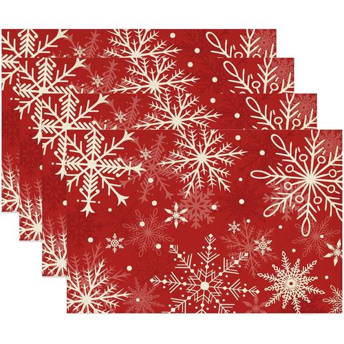 ERSHI- Lot de 4 Sets de Table Noël, Sets de Table Flocon de Neige Rouge, Sets de Table décoration pour Cuisine, Vacances, Noël, fêt[220]