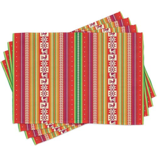 Ershi- Coloré Lot De Sets De Table En 4 Pièces, Américaine Aztèque, Tissu Lavable Pour Salle À Manger Et Cuisine, Standard, Magenta[896]