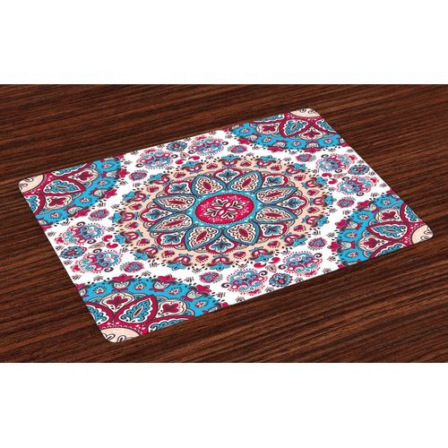 Ershi- Ethnique Lot De Sets De Table En 4 Pièces, Style Oriental Floral Rétro, Tissu Lavable Pour Salle À Manger Et Cuisine, Standa[913]