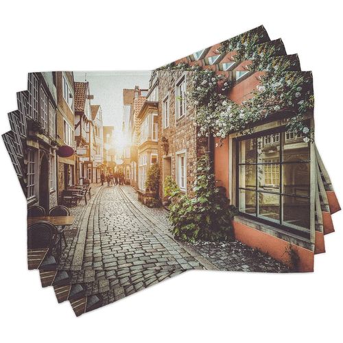 Ershi- Ville Lot De Sets De Table En 4 Pièces, Scènes D'europe Vintage, Tissu Lavable Pour Salle À Manger Et Cuisine, Standard, Ora[1526]