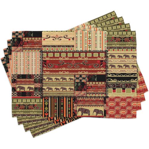 Ershi- Africain Lot De Sets De Table En 4 Pièces, Style De Patchwork Asiatique, Tissu Lavable Pour Salle À Manger Et Cuisine, Stand[1531]