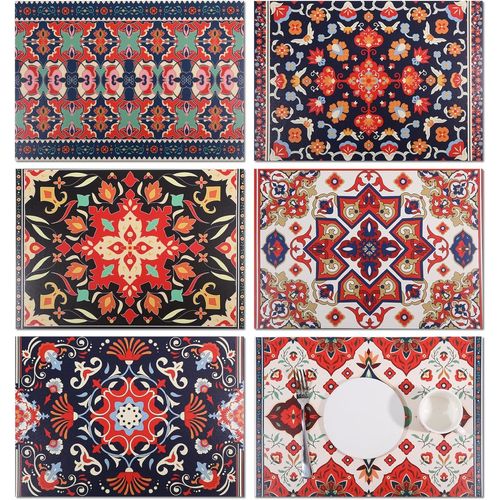 Ershi- Lot De 6 Sets De Table Vintage À Motif Floral - Résistants À La Chaleur - Lavables Et Imperméables - Style Bohème Ethnique -[2337]