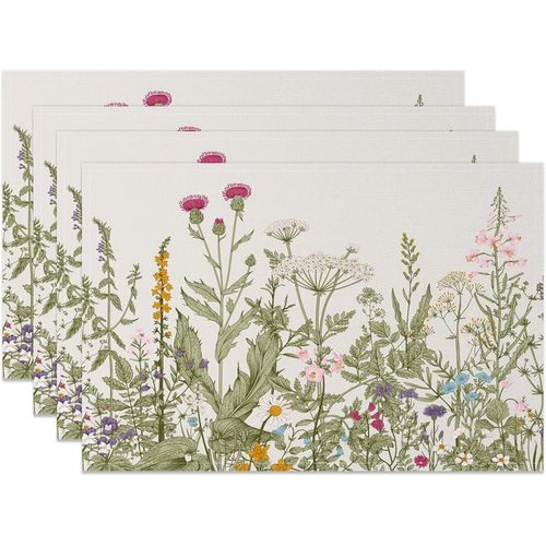 Ershi- Lot De 4 Sets De Table Vintage En Tissu De Lin, Motif Plantes Sauvages, Herbes Sauvages, 45 X 30 Cm, Lavables Pour Fête, Déc[728]