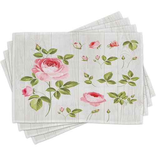Ershi- Floral Lot De Sets De Table En 4 Pièces, Pétales De Rose Vintage Feuille, Tissu Lavable Pour Salle À Manger Et Cuisine, Stan[994]