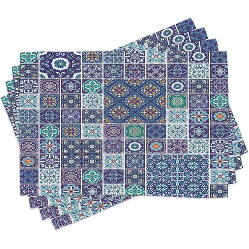Ershi- Ethnique Lot De Sets De Table En 4 Pièces, Carrelage Mosaïque Traditionnelle, Tissu Lavable Pour Salle À Manger Et Cuisine, [992]