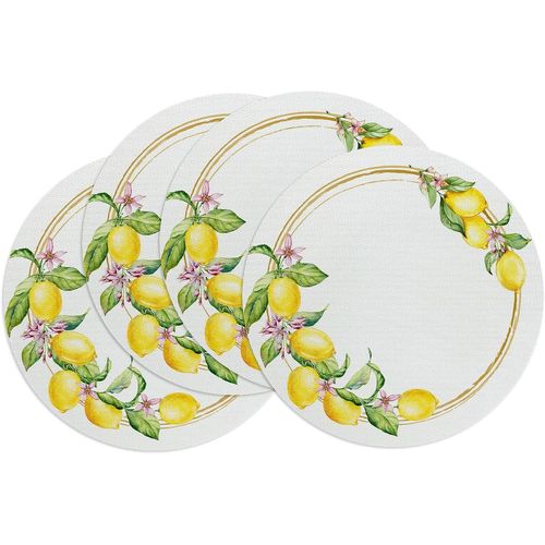ERSHI- Lot de 4 Sets de Table Lavables, Motif Citrons Sets de Table Plastique PVC, Rond, 38 cm, Résistants à la Chaleur, Antidérapa[518]