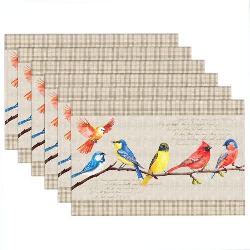Ershi- Lot De 6 Set De Table De Branches D'oiseaux, 45x30cm Sets De Table En Tissu Saisonnier Printemps Été Oiseaux Ferme Rustique [1020]