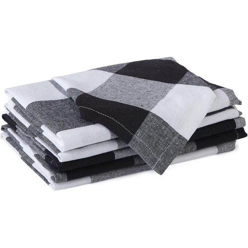 Ershi- Serviettes En Coton Lot De 6 | Carreaux Noirs Buffalo | Taille 43x43 Cm | Serviettes De Table | Lavables En Machine Et Réuti[3017]