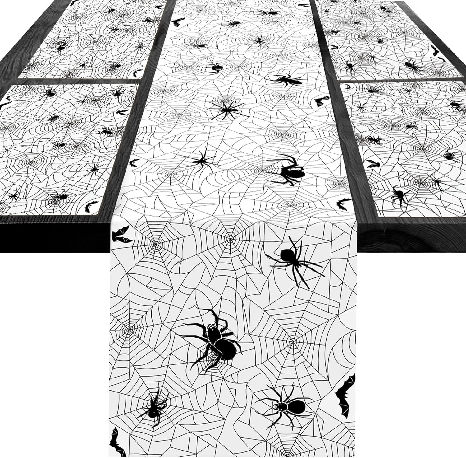 Ershi- Décoration Halloween Chemin De Table Toile D'araignée Set De Table, Décorations De Table En Halloween Nappe Toiles D'araigné[2833]