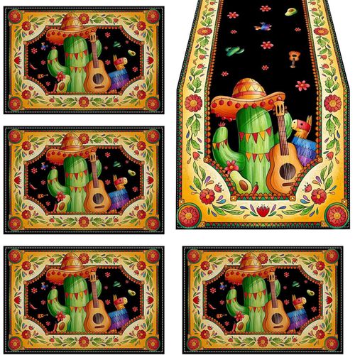 Ershi- Lot De 5 Sets De Table, Décoration Mexicaine, Style Vintage Mexicain, En Polyester, Légers Et Faciles À Transporter, Pour Ta[4405]