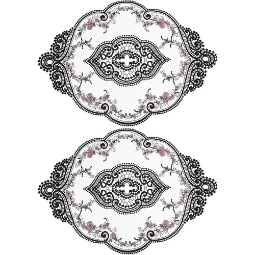 ERSHI- Lot De 2 Sets De Table Rétro en Dentelle, Ovales, Brodés, 30X43 Cm, Napperons Français en Crochet, Dessous De Verre, Tapis D[4002]