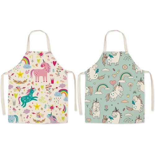ERSHI- 2 Pièces Tabliers Licorne, Tablier Enfant Cuisine, Tablier Cuisine Rose, Tablier à Sangles, pour Cuisine, Peinture Artisanal[4416]
