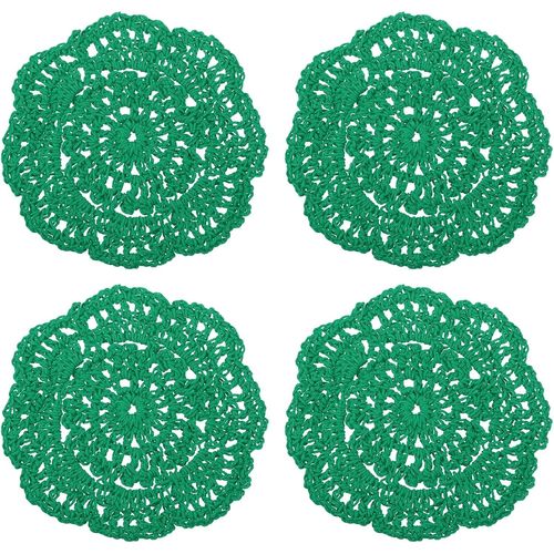 Ershi- Crochet Napperons, 4pcs 4"" - Coton Tissé Tissu Dessous Verre, Dentelle Rond Fait Main Dessous Verre Avec Floral Pour Mariage[4613]