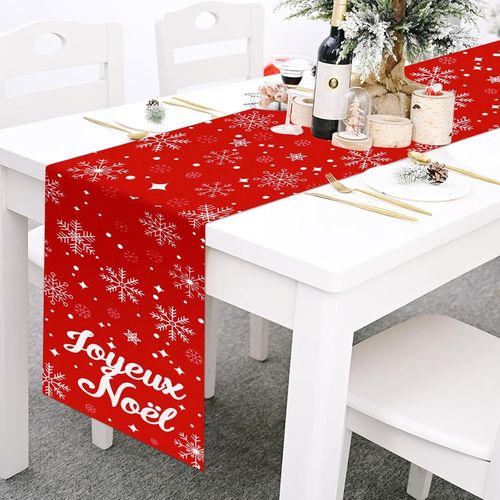 ERSHI- Chemin de Table de Joyeux Noël français, Décoration de Table de Noël Rouges Chemin de Table de Noël, Chemin de Table de Floc[3398]