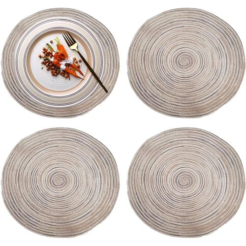 ERSHI- 4 PièCes Set De Table Rond, Table Tissé Rond Ensembles,Sets De Table Rond en Coton, pour Tables AntidéRapantes, Anti-Rayures[2925]