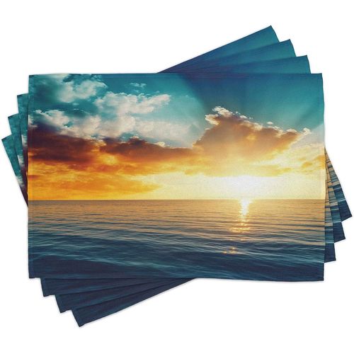 Ershi- Océan Lot De Sets De Table En 4 Pièces, Majestic Coucher De Soleil Sur La Mer, Tissu Lavable Pour Salle À Manger Et Cuisine,[4489]