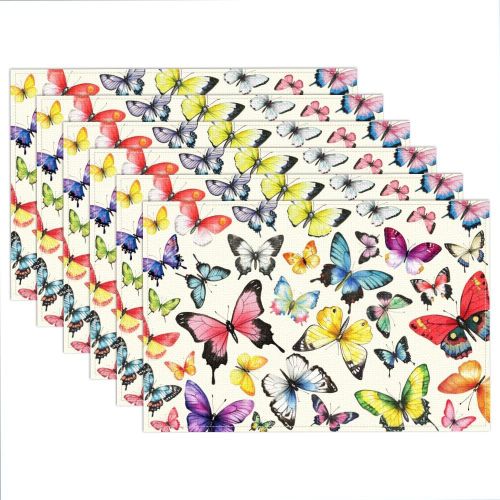 Ershi- Lot De 6 Set De Table De Papillons Printaniers, 45x30cm Sets De Table En Tissu Vintage De Papillon Volant Antidérapants Lava[4820]