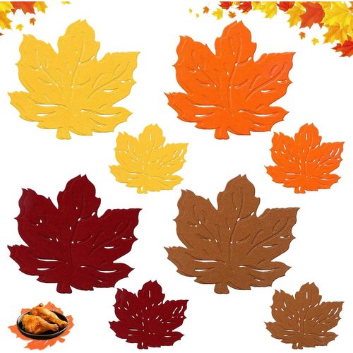 ERSHI- 8 Pièces Sets de Table Feuilles, 8 Pièces Dessous de Verre Feuilles, Feuilles Automne Décor, Feuilles Feutre Décorations d'a[3514]