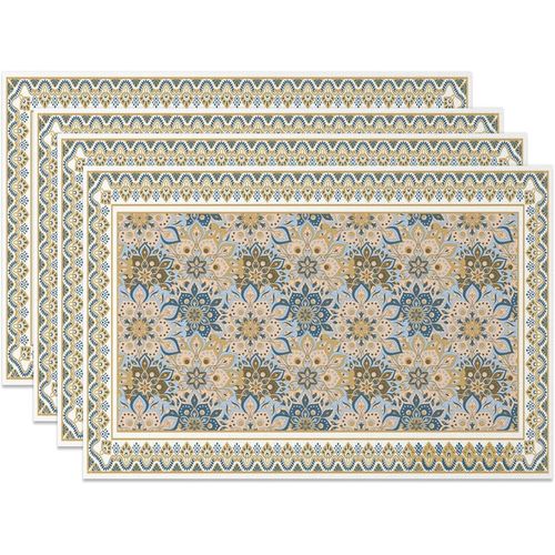 Ershi- Lot De 4 Sets De Table Marocains Vintage - 45 X 30 Cm - Bleu Et Doré - Design Complexe - Pour Cuisine, Salle À Manger, Décor[2510]