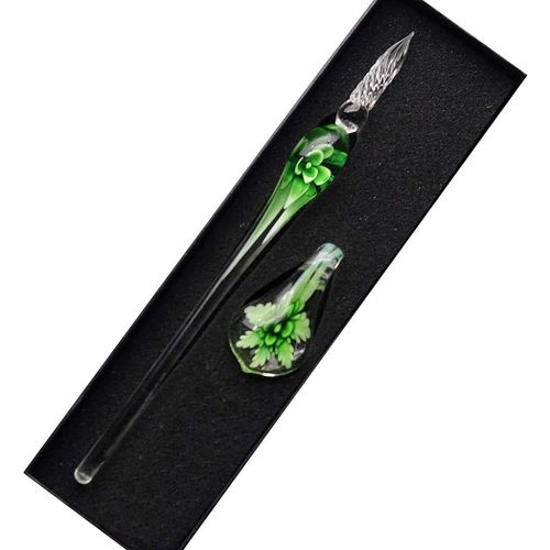Ershi-Fait À La Main En Verre De Cristal Intarsia Plume Stylo Stylo Plume Calligraphie Vintage Signatures Stylo Avec Un Porte-Styl[477]