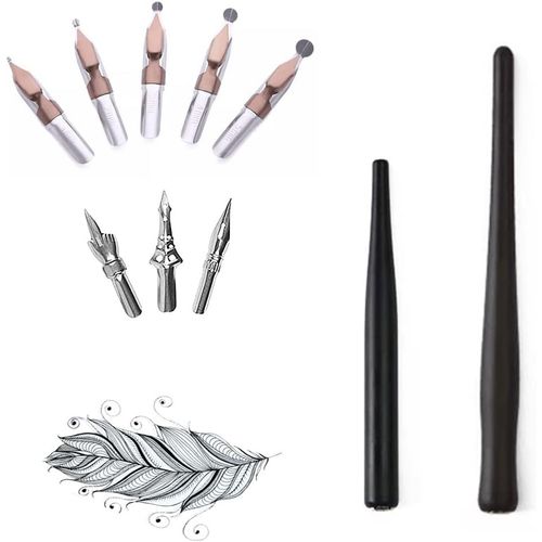 Ershi-Lot De 10 Plumes Porte-Plume Avec Plume À Dessin Pour Bande Dessinée - Porte-Plume Avec 2 Porte-Stylos En Bois Noir - 8 Plum[1160]