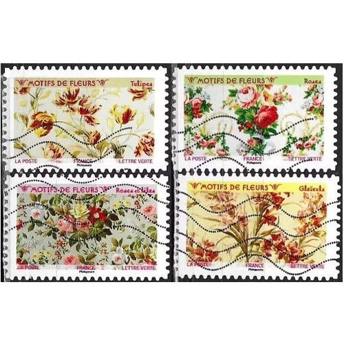 France 2021, Motifs De Fleurs, Beaux Timbres Yvert 1989 Glaïeuls, 1991 Roses, 1997 Roses Et Lilas, 1998 Tulipes, Oblitérés, Tbe.