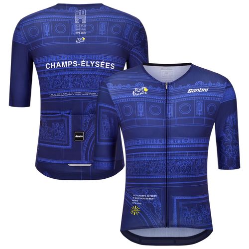 Maillot De Cyclisme Réplique Arrivée Arc De Triomphe 50e Anniversaire Du Tour De France 2025 Par Santini - Bleu