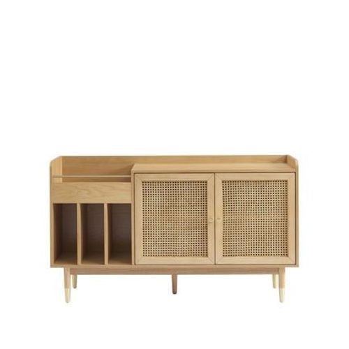 Drawer - Bombong - Buffet Avec Rangement Pour Vinyles En Bois Et Cannage L140cm - Marron