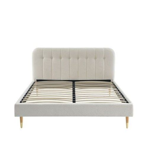 Drawer - Torgo - Lit Matelassé En Tissu Bouclette Pieds Bois Clair 160x200cm - Beige