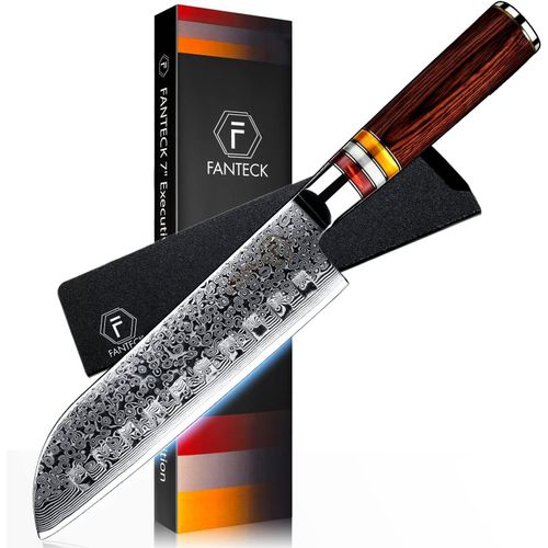 Couteau De Santoku Damas 18cm,Couteau De Cuisine Pour Viande,Sushi,Poisson Et Légumes,Couteau Santoku En Japonais Vg-10 67 Couche Damas Acier Couteau De Chef Avec Poignée Ergonomique