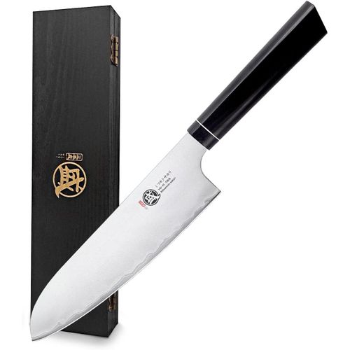 Couteau Santoku Damas De 17 Cm,Couteau Japonais Forgé À La Main,Couteau Cuisine Professionnelle (Manche G10 & Boutique Boîte En Bois)