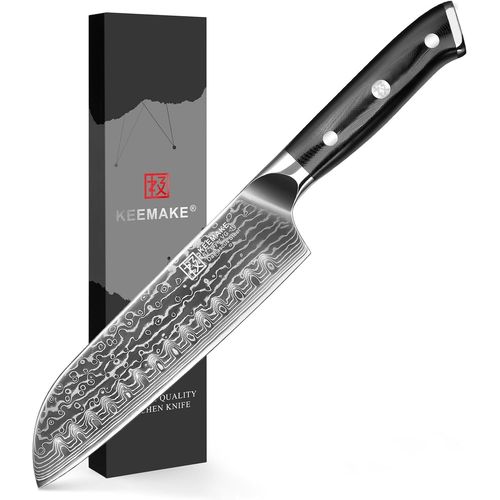 Couteau Cuisine Santoku Japonais 18cm,Couteau De Cuisine Professionnel En Acier Damas 67 Couches Pour Saumon Viande Restaurant