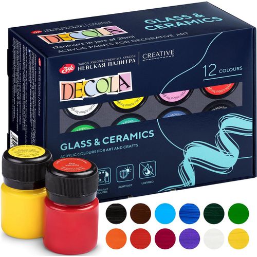 Kit de peinture pour porcelaine | 12x20ml Peinture permanente pour verre et céramique | Haut pouvoir couvrant sur les surfaces foncées | Fabriqué par Nevskaya Palitra.[G58]