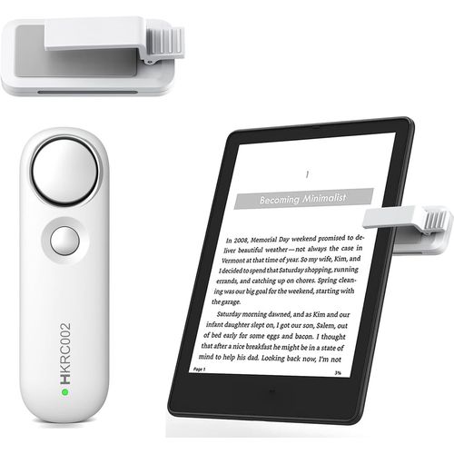 Hogance RF Télécommande Tourne Page Commande pour la Lecture Kindle, Tourneur de Pages E-Reader de iPad Tablettes iPhone Smartphones, eBook/Fiction/Bande Dessinée/Prendre Une Photo, Blanc