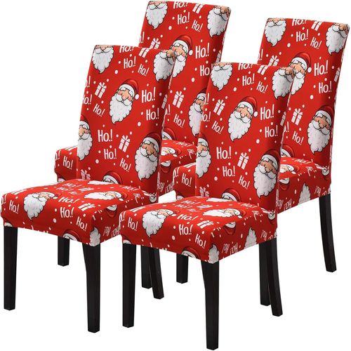 Housse De Chaise Noël Motif Lot De 4 Pour Salla A Manger Salon, Couverture De Chaise Extensible Moderne Universelle Comme Décoraion Noël Intérieur