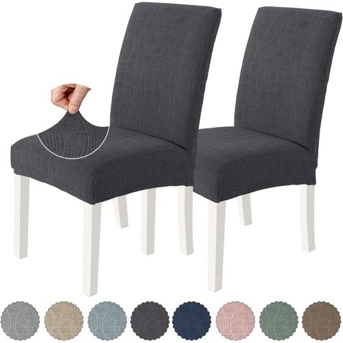 Housse De Chaise 2 Pièces, Housse Chaise Salle À Manger Élastique, Couvre Chaise Moderne Extensible, Lavable Protection Chaise, Universel Housse Pour Chaise Mariage, Gris Foncé