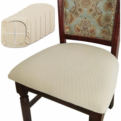 Lot De 6 Housses De Siège De Chaise De Salle À Manger En Tissu Jacquard Extensible Et Lavable Pour Cuisine Beige