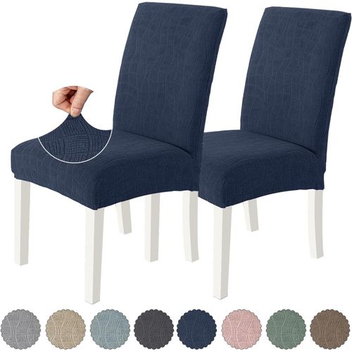 Housse De Chaise 2 Pièces, Housse Chaise Salle À Manger Élastique, Couvre Chaise Moderne Extensible, Lavable Protection Chaise, Universel Housse Pour Chaise Mariage, Bleu Foncé