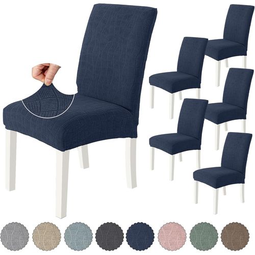 Housse De Chaise 6 Pièces, Housse Chaise Salle À Manger Élastique, Couvre Chaise Moderne Extensible, Lavable Protection Chaise, Universel Housse Pour Chaise Mariage, Bleu Foncé
