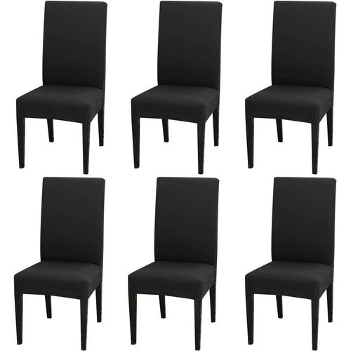 Housse De Chaise Extensible 6 Pièces, Housse De Salle À Manger Amovible Lavable Housse De Chaise Pour Salle À Manger Bouquet De Mariage Moderne, Hôtel (Noir)