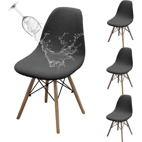 Lot De 4 Housse De Chaise De Salle À Manger Imperméable Extensible, Moderne Lavable Universel Couverture De Chaise De Cuisine Décor De Cuisine Maison, Gris Foncé