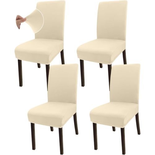Lot De 4 Housses De Chaise De Salle À Manger Super Extensibles, Universelles Et Amovibles Pour Chaises De Salle À Manger, Cuisine, Restaurant Et Hôtel (Beige)