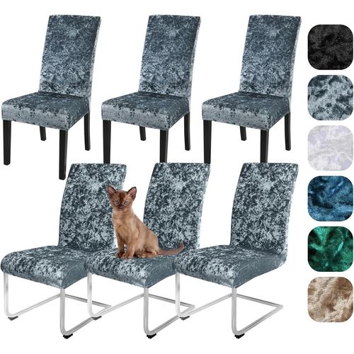 Lot De 4 Et 6 Housses De Chaise En Velours Froissé Extensible Pour Chaises Basculantes, Amovibles, Lavables - Pour Salle À Manger, Fête, Banquet, Mariage (Gris, 6 Pièces)